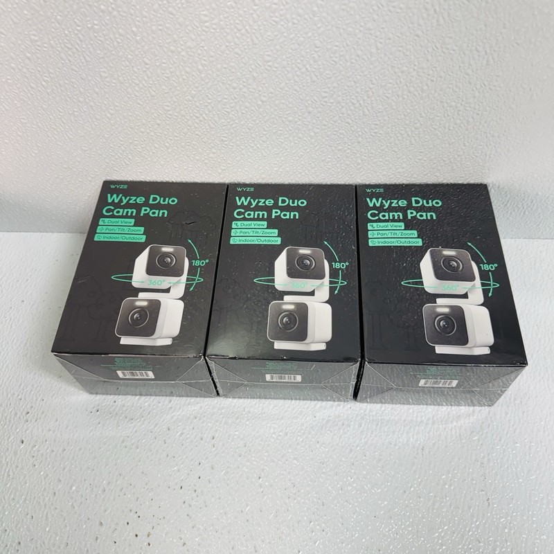 3 PACK – Wyze Duo Cam Pan Wired Dual Pan Tilt Color Night Vision Camera Sealed