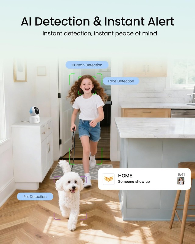 4K Indoor Security Camera, 360°PT Pet/Dog/Baby Camera with Phone App, 2.4G/5G... gallery