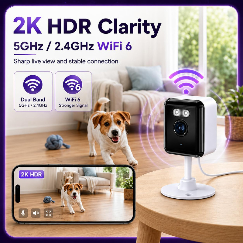 2K Indoor Security Camera (2-Pack), Dual-Band 2.4/5Ghz Wifi Pet & Baby Monitor, gallery
