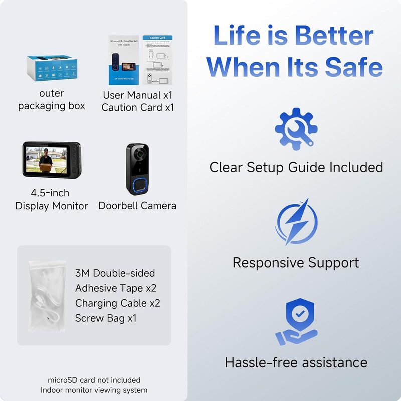 Wireless HD Video Doorbell with 4.5'' Indoor Monitor, No Wifi or App Required, 2 gallery