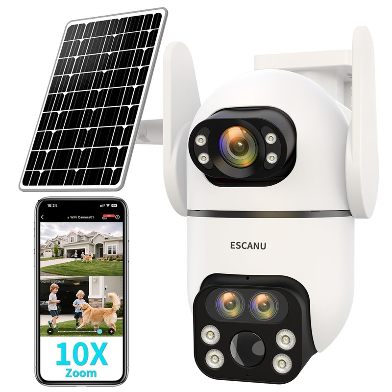 Three-Lens Security Camera Wireless Outdoor,2K 360° View Cameras for Home Sec…