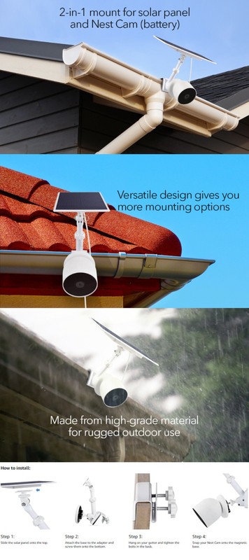 2-in-1 Gutter Mount for Google Nest Cam (Battery) and Solar Panel (White) gallery
