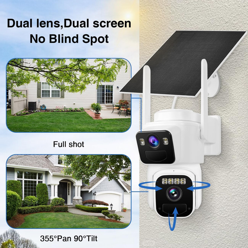 2K Dual Lens Solar Security Camera with 360° View & Color Night Vision gallery