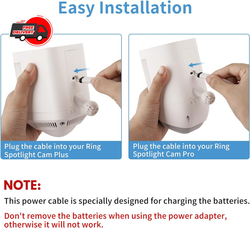 Power Adapter for Ring Spotlight Cam Plus/Pro (Battery), with 25Ft/7.5M Flat Wea gallery