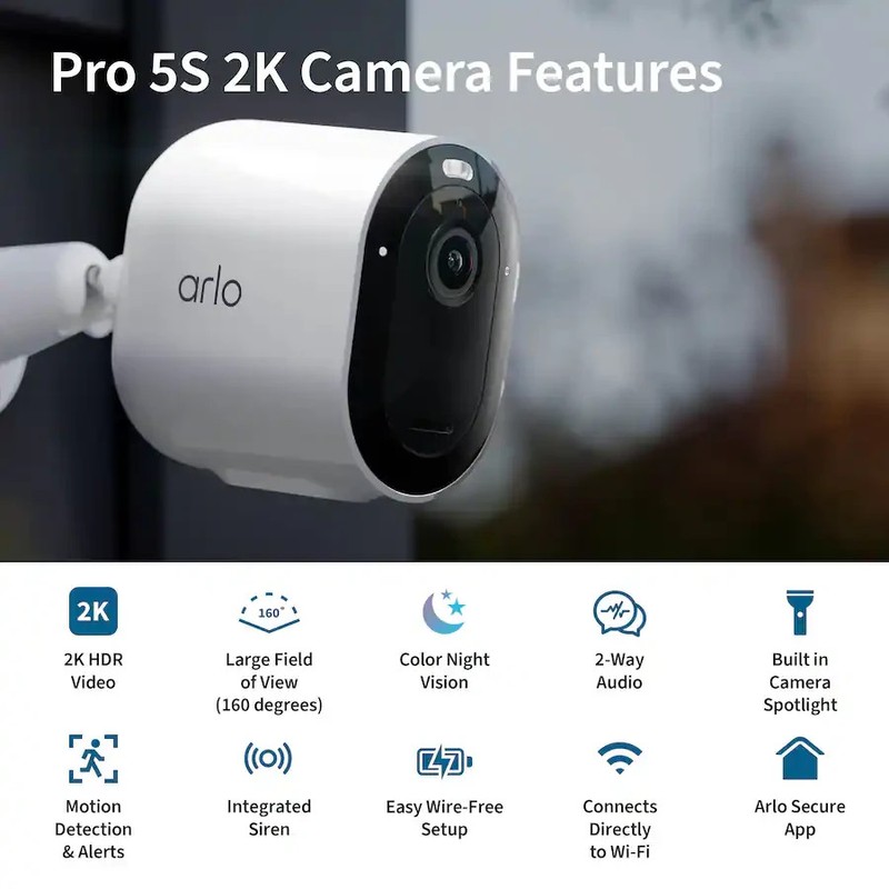 Arlo Pro 5S 2K 3 Camera Indoor/Outdoor Wireless Spotlight Security Camera Bundle gallery