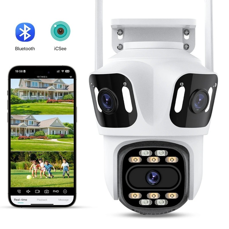 Triple Lens PTZ WiFi Security Camera Auto Tracking Color Night Vision IP66 gallery