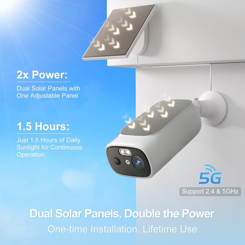2K Solar Security Cameras Wireless Outdoor-2.4/5Ghz WiFi Cameras for Home Sec... gallery