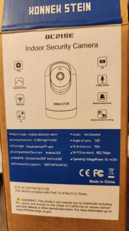 Konnek Stein Indoor Security Camera QC21SE Wireless Home IP Camera BLACK