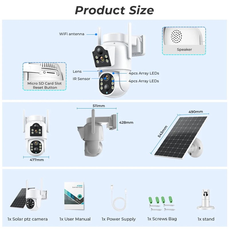 8MP WiFi Solar Camera Outdoor PIR Human Detection Wireless Surveillance Camera gallery