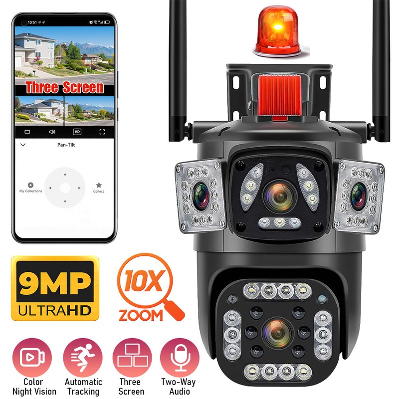 9MP Outdoor Wireless WiFi IP Camera V380 APP 10X ZOOM 3 Lens PTZ Security Cam US gallery