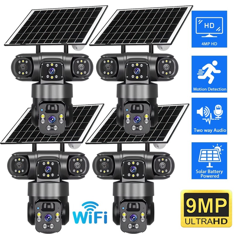 4 PACK Solar Powered Security Camera WiFi Wireless 9MP Outdoor PTZ Surveillance