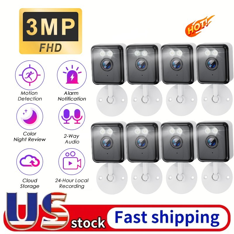 8PC Wireless Home Security Camera 3MP WiFi Indoor Surveillance Camera 2way Audio