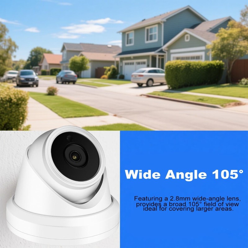 4MP PoE IP Turret Dome Camera, 2.8mm Wide Angle, H.265, CCTV Security Camera ... gallery
