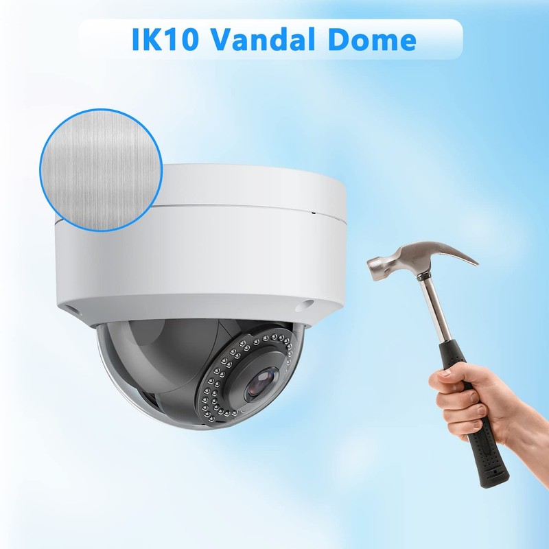 6MP PoE IP Vandal Dome Outdoor, 2.8mm Wide Angle, H.265, IP67 IK10, Support F... gallery