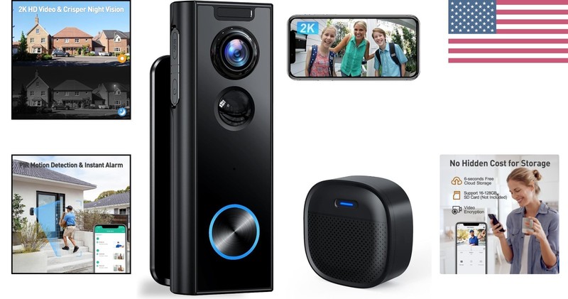 Smart 2K Doorbell Camera with Chime, 2-Way Audio & Instant Alerts - Waterproof gallery