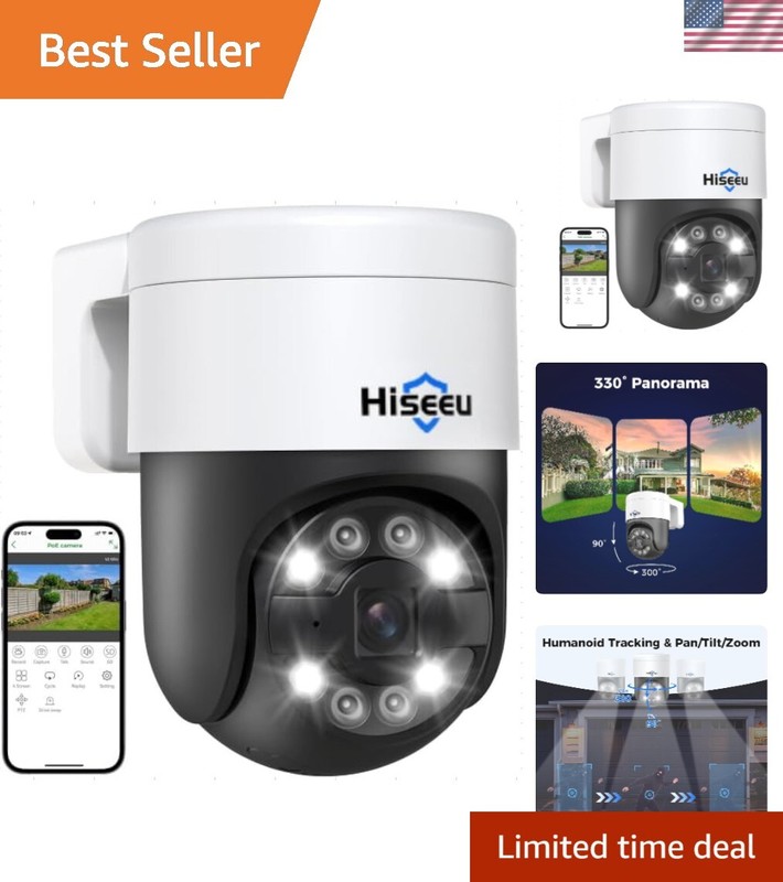 Auto Tracking +2-Way Audio】 5MP PoE Security Camera Outdoor,PTZ 300°Pan 90 Ti…