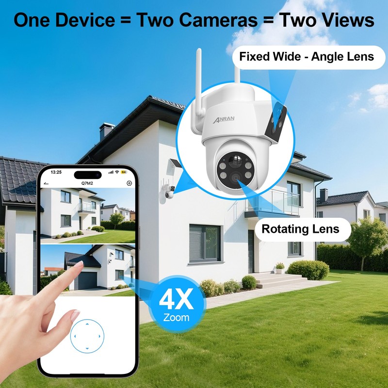 ANRAN Dual Lens Solar Security Camera Outdoor Wireless 360° View WiFi IP Cameras gallery
