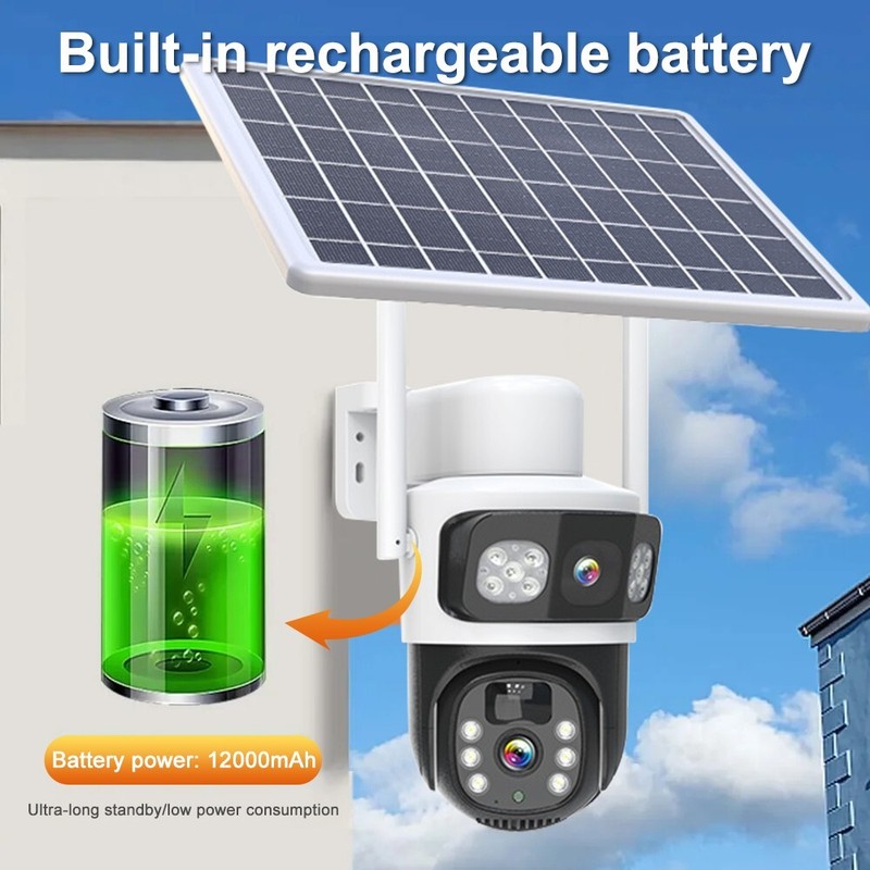 5PCS 4MP Solar Wireless Security Camera WiFi PTZ Dual Lens 2-Way Audio gallery