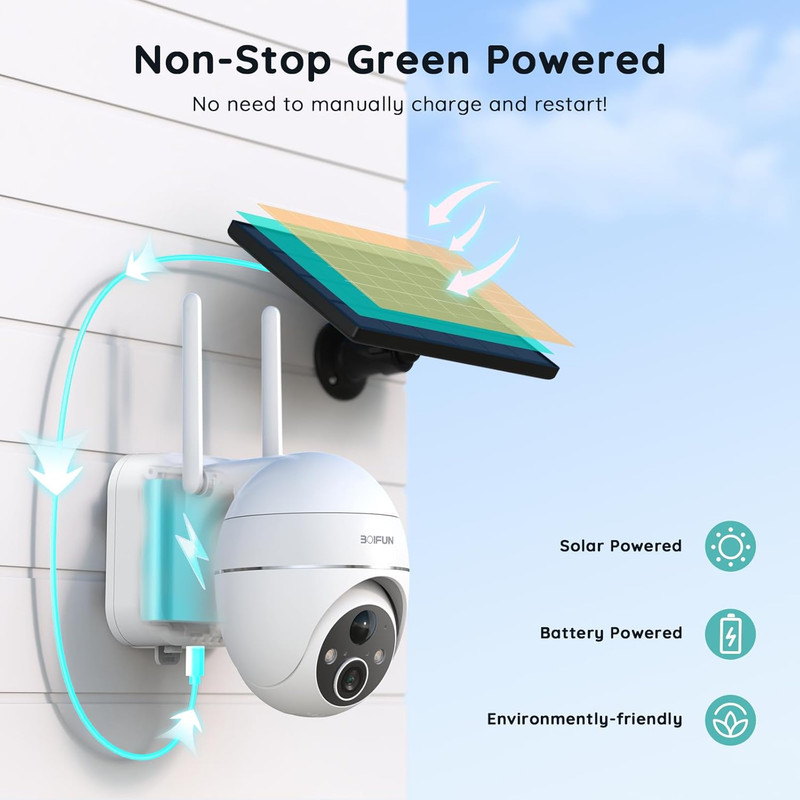 Solar Security Camera Wireless Outdoor - 2K Wifi Battery Powered Solar Camera, C gallery