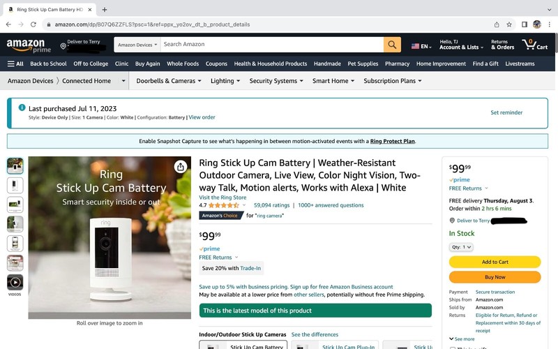 Ring Stick Up Indoor/Outdoor 1080p Wired Security Camera - White gallery