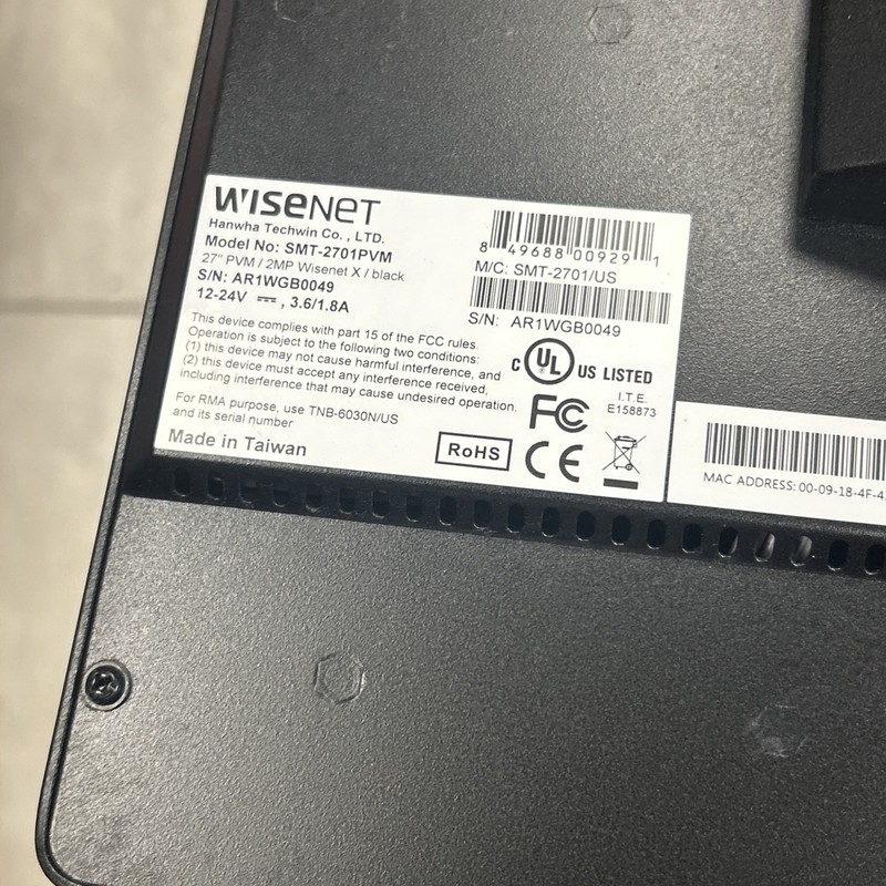 Hanwha Techwin SMT-2701PVM 27" LED CCTV Monitor with 2MP Network Camera gallery