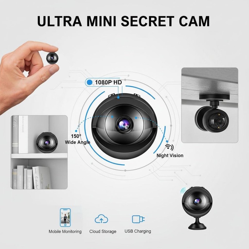 2026 WiFi Mini Camera 1080P Hide Cameras, Wireless Indoor Remote Camera, 150° Wi gallery