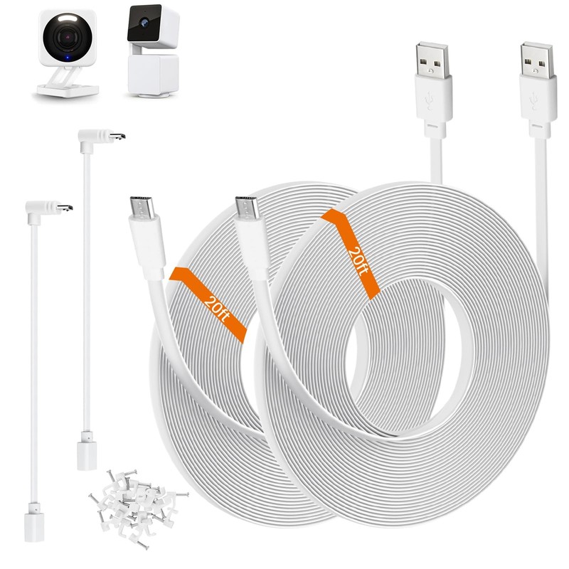 2-Pack 20ft Power Extension Cable Compatible with Wyze Cam v4Wyze Cam Pan v3W…