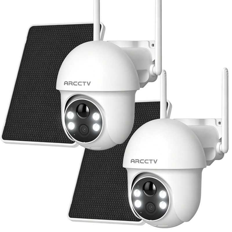 2Pack Security Camera Outdoor Wireless Solar Battery Powered Pan/Tilt 2Way Audio