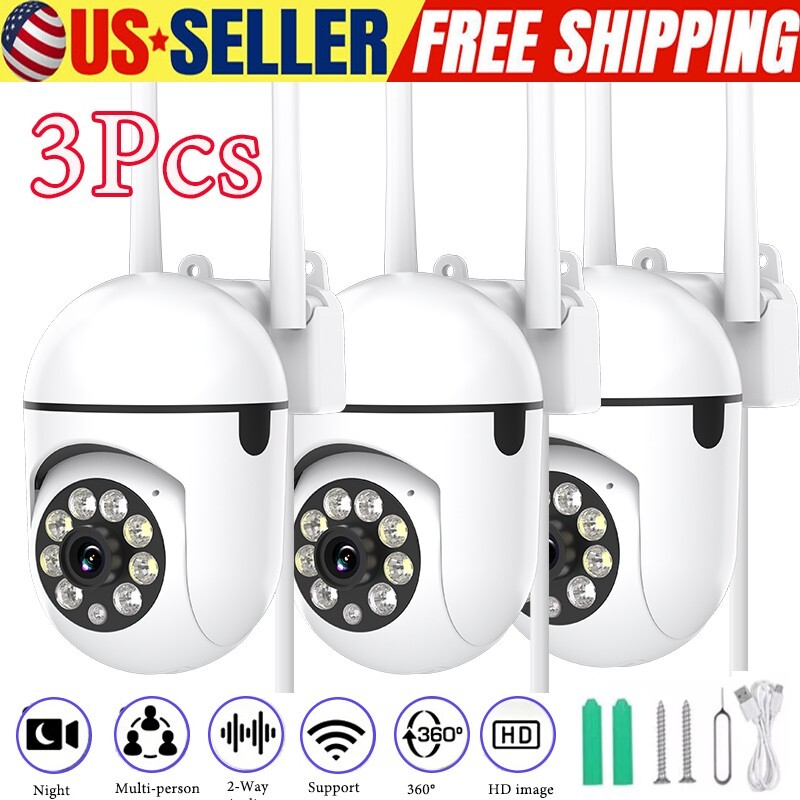 3Pcs Wireless WiFi Security Camera System Night Vision 1080P Camera(No adapter)