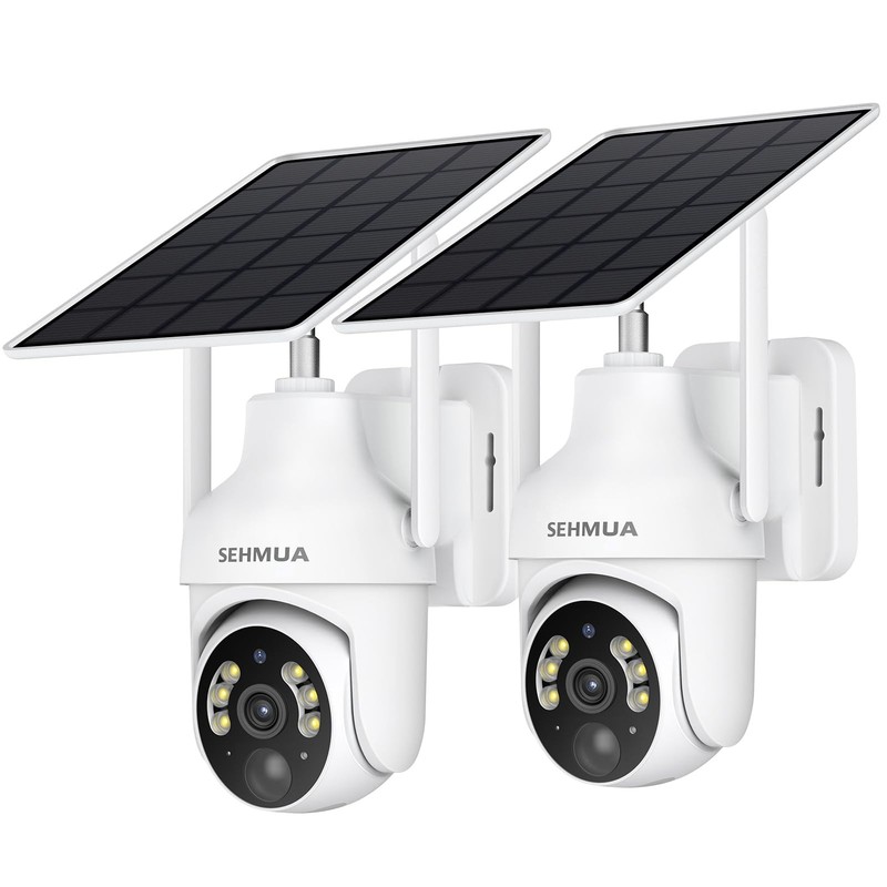 2K Solar Security Cameras Wireless Outdoor, 2 Pack 360° View Pan/Tilt WiFi Se…