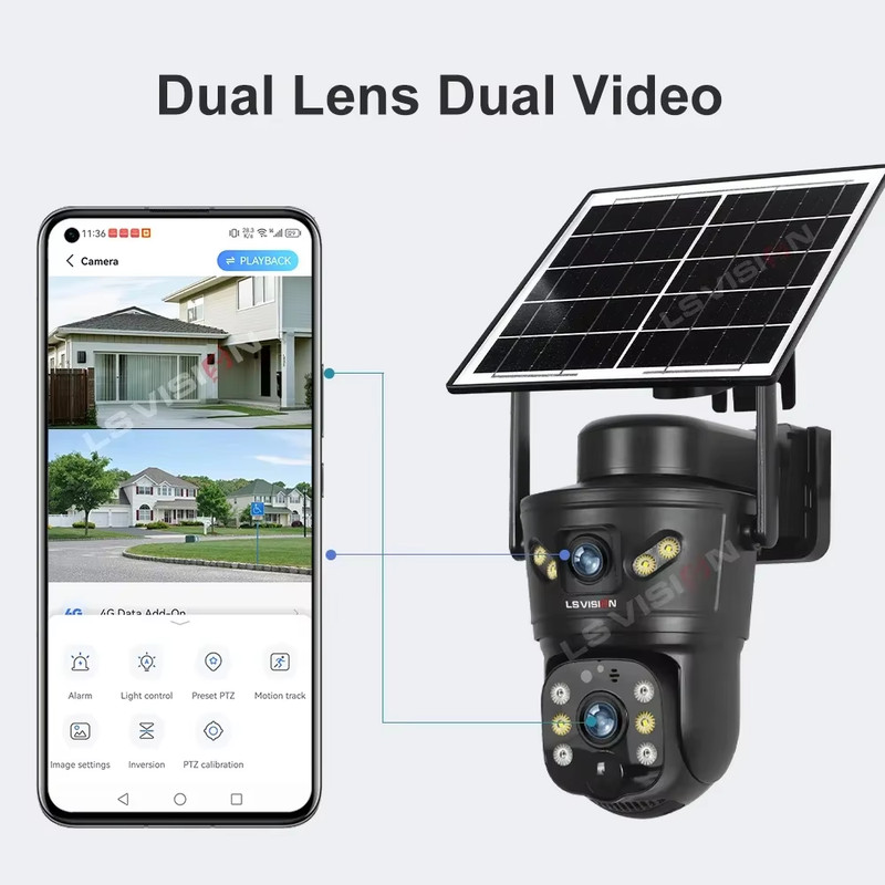 Dual Screens 4K 4G Solar Camera Wifi Outdoor Dual Lens PTZ Solar Security Camera gallery