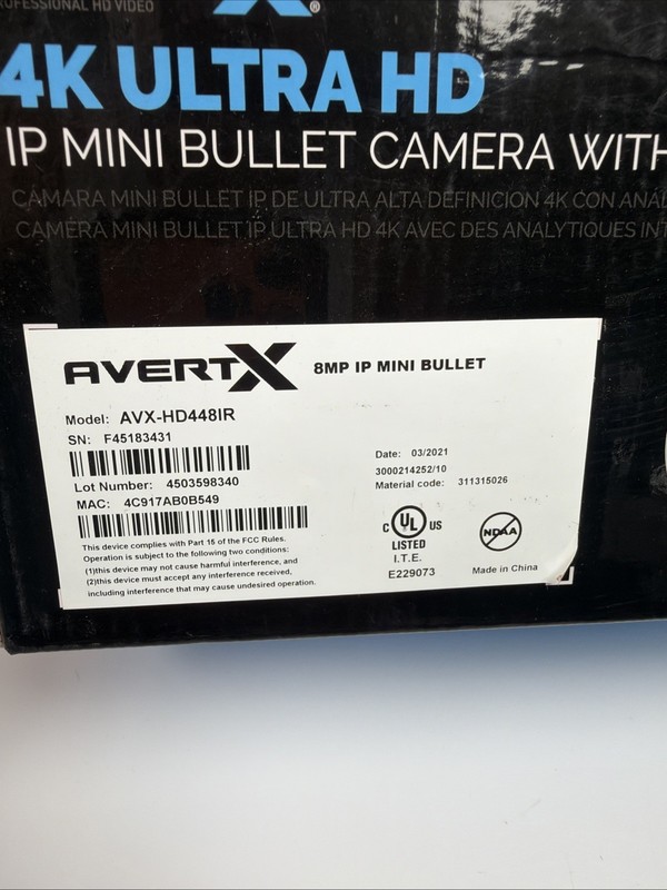 Avertx HD448 IR Indoor/outdoor Mini Bullet Security Camera Smart Analytics NEW gallery