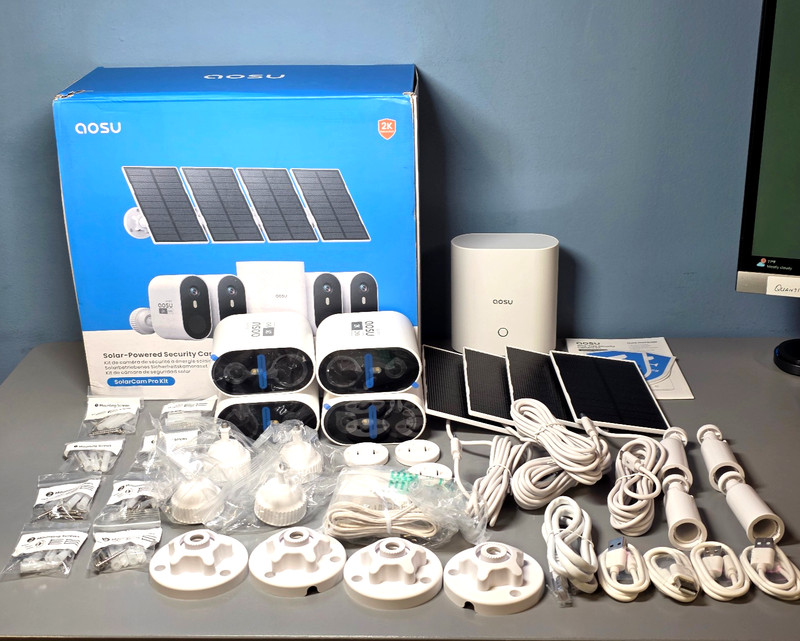 Aosu Solar-Powered Security Camera Kit – 4 Pack – SolarCam Pro Kit in White New!