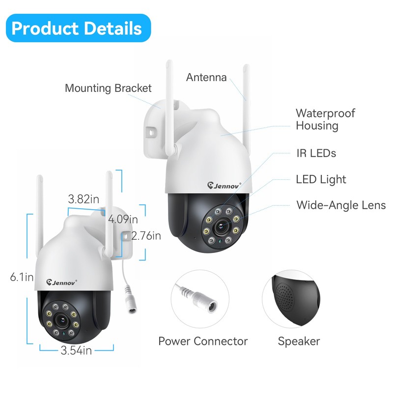 4PCS PTZ Security Camera for JENNOV J-Series WIFI Camera System 5MP 10CH NVR gallery