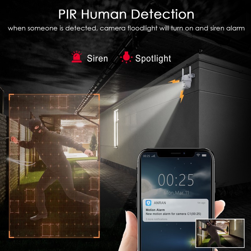 ANRAN 2K Solar PTZ CCTV 4G LTE Cellular Security Camera +Sim Card +Micro SD Card gallery