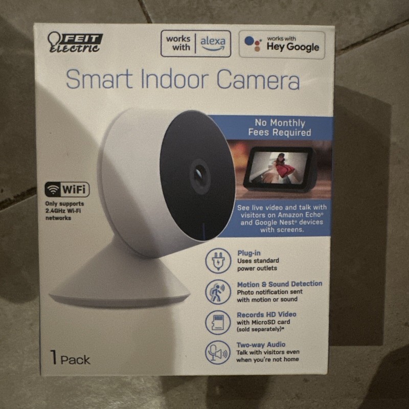 Feit Electric Plug-in Indoor Wi-Fi Security Camera – Black/White