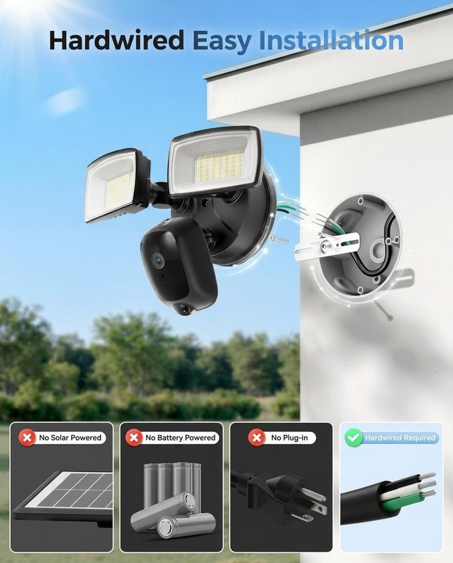 Onforu 2K Hardwired Floodlight Camera, 3500LM Motion Activated ,Works with Alexa gallery