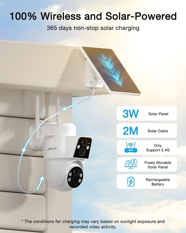 2 Pack Dual-Lens Solar Security Camera Wireless Outdoor - 3MP Fixed Wide-Angl... gallery