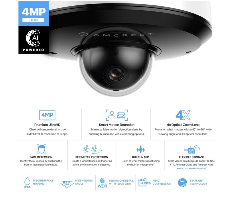 Amcrest ProHD 4MP PTZ Camera Outdoor, 4MP Outdoor Vandal Dome (0093) gallery