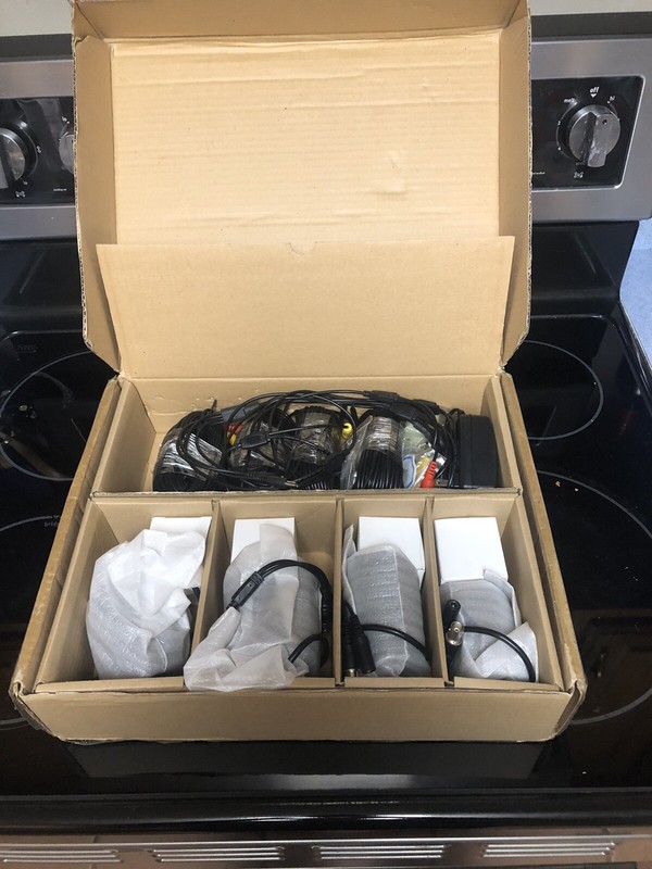 Lot of 4 Tyco Wired Night Vision Security Cameras, Mounts, Cables etc READ