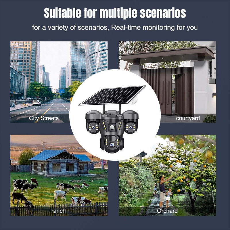 WIFI Wireless Camera Solar Battery 3Lens 12MP Home Security Camera Outdoor PTZ gallery