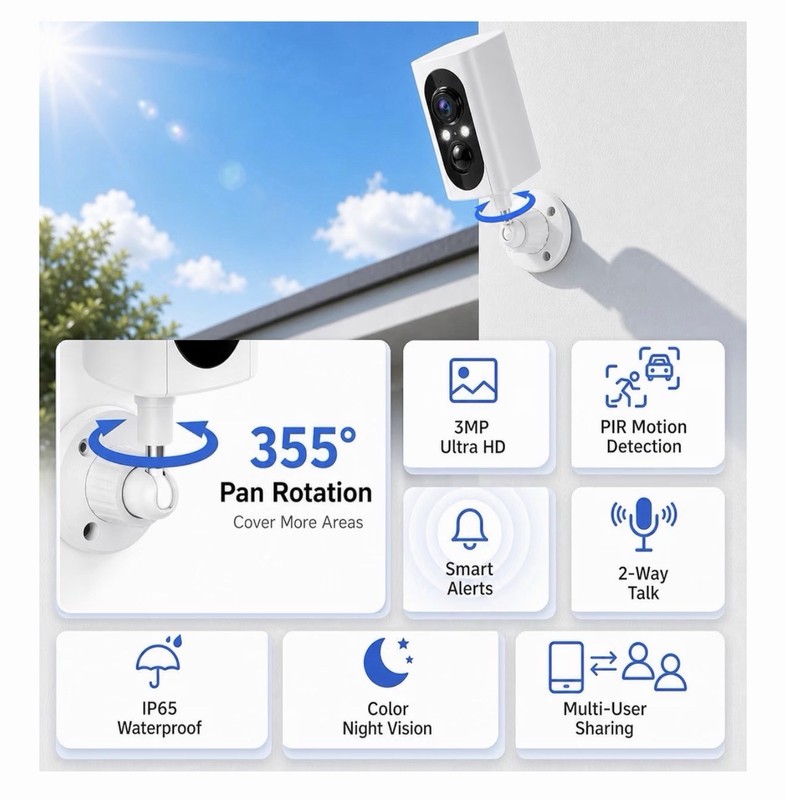 2-Pack 2K Wi-Fi Security Cameras 355° Pan PIR Night Vision 2-Way Audio IP65 gallery