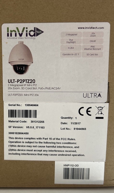 InVid Tech ULT-P2PTZ20 Pand Tilt Zoom Surveillance Camera New in Box gallery