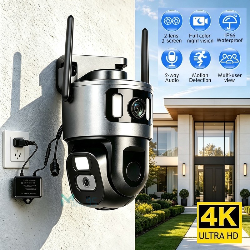 WiFi Security Camera System Outdoor Home Dual Lens PTZ Night Vision 8MP HD Cam gallery