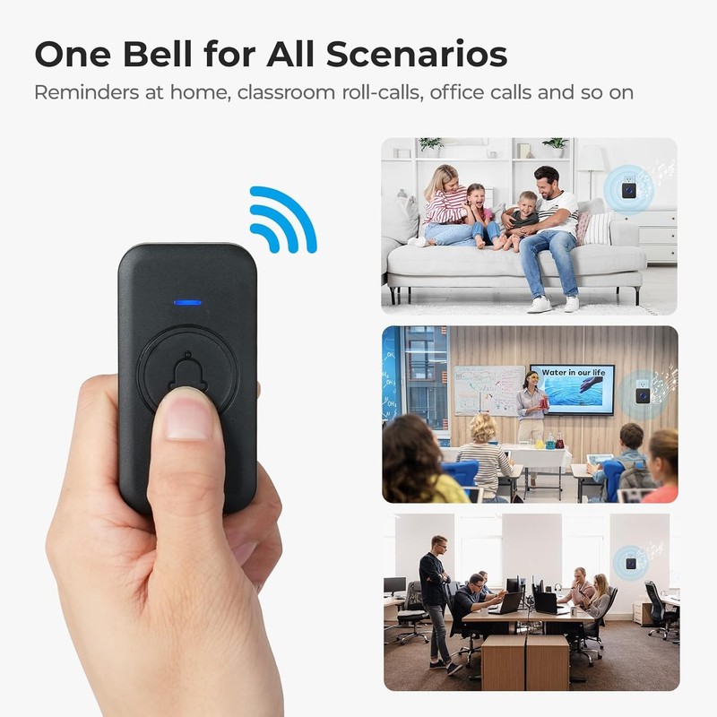 Wireless Doorbell, Waterproof Door Bell with 60 2 Receivers 1 Button, Black gallery