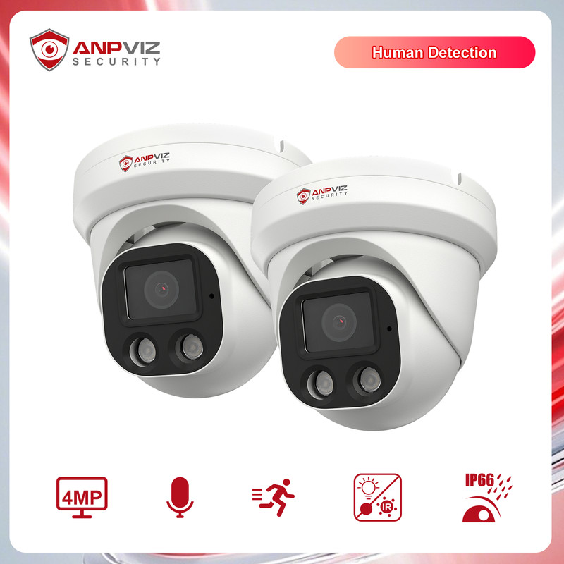 Anpviz 2-Packs 4MP PoE IP Camera AI Human Detection Color Night Vision IP66 NDAA