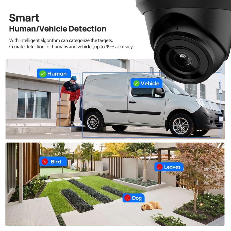 4K 8MP PoE IP Outdoor, 4K PoE Turret with Human Vehicle Detection, 2.8mm Lens... gallery