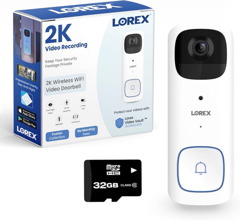 Lorex 2K Wireless Video Doorbell White No Subscription