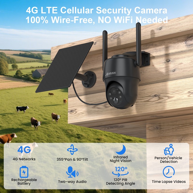 ANRAN 2K Security 4G LTE Cellular PTZ Cam Solar Powered Wireless Outdoor 2Pack gallery