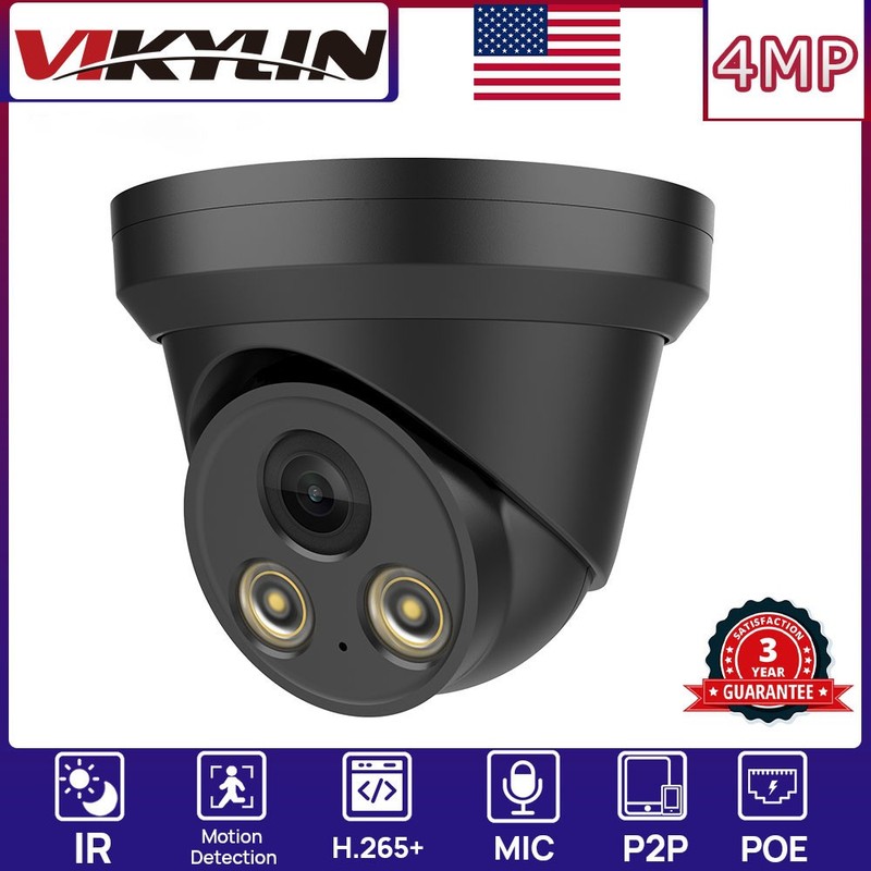 VIKYLIN Turret POE IR30M 4MP IP Home Surveillance CAMERA MIC Black Outdoor IP67 gallery